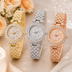 Luxury Floral Crystal Quartz Wrist Watch for Women – Golden Crystal Bracelet Watch | Elegant Ladies Fashion Watch