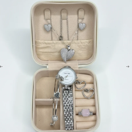 Elegant Heart & Stone 5-Piece Women's Jewelry Gift Set | Imported Luxury Necklace & Earrings Set