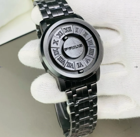 Black Stainless Steel Magnetic Ball Watch with Box | Modern Minimalist Luxury Wrist Watch