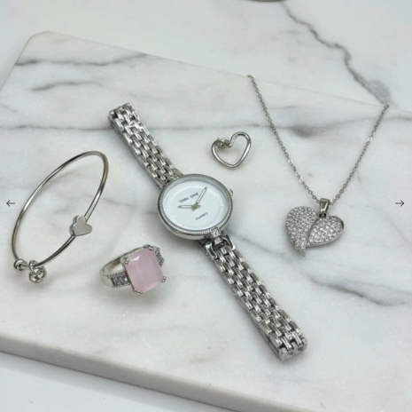 Elegant Heart & Stone 5-Piece Women's Jewelry Gift Set | Imported Luxury Necklace & Earrings Set