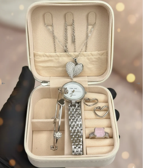 Elegant Heart & Stone 5-Piece Women's Jewelry Gift Set | Imported Luxury Necklace & Earrings Set