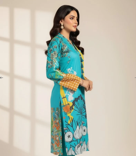 1 Piece Unstitched Digital Swiss Lawn Shirt for Girls & Women - Blue